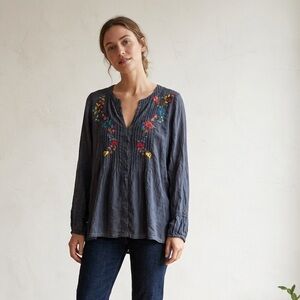 Johnny Was Embroidered Floral V-Neck Top XS